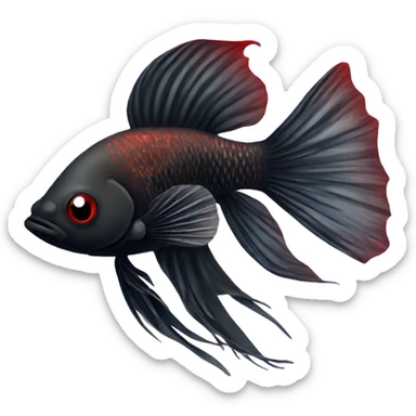 Fully Black with tiny red lines betta fish short fins black and white eyes sticker