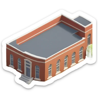 isometric redbrick curved single story building sticker