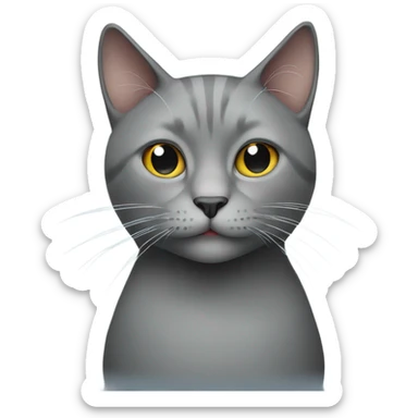 A grey cat with a cigarette sticker