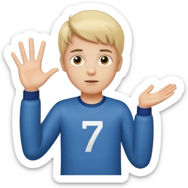 A boy shrugging with the number 6 over one hand and the number 7 over the other  sticker