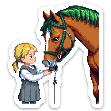 child petting a horse sticker