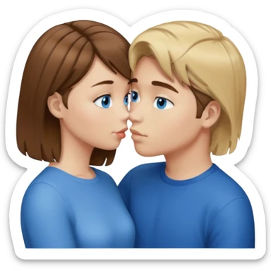 una ragazza con il caschetto marrone che bacia un ragazzo con i capelli biondi e gli occhi azzurri sticker