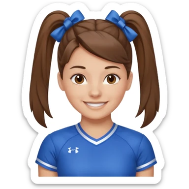 brown hair blue cheerleading shirt no bangs with a high pony smiling sticker