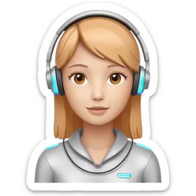 AI Call Agent holo-human-like Cyber AI face, warm, calm and friendly. Holographic look.Soft AI face with a listening, welcoming expression, minimal facial lines, calm eyes. Light headset. Super minimalistic.  sticker
