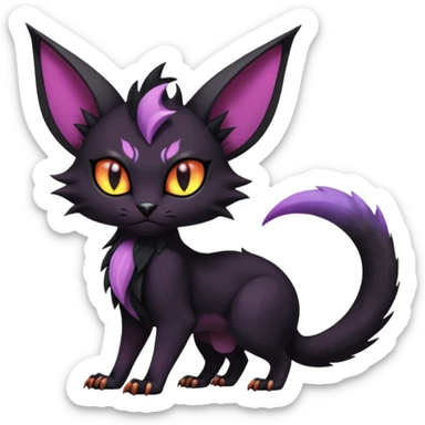 Dark gloomy gothic Black edgy cute Noivern-Noibat-Purloin-Torracat-Lykoi-Caracal-cat-Fakemon-fusion-hybrid-creature with an imp tail  sticker