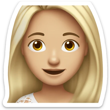 Spanish white girl, with no so long brown lacy hair, smiling in front of a laptop sticker