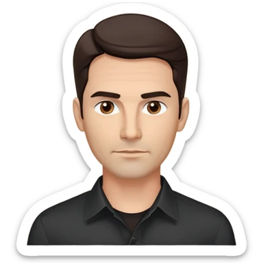 Fit good-looking 40-year-old with young appearance, light brown complexion, elongated face, fine jawline, intense dark eyes, medium eyebrows, straight nose, attractive confident expression, medium wavy dark hair with modern styling, wearing a crisp black button-down shirt sticker