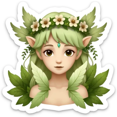 a forest fae spirit with leafy wings and flower crown sticker