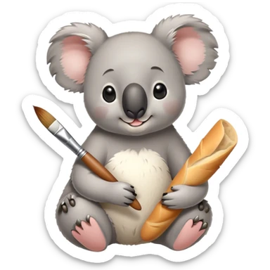 Koala with paintbrush and baguette  sticker