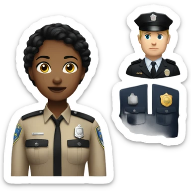 Black hair woman with Caucasian police officer  sticker