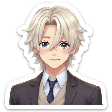 Gorgeous romantic hot attractive anime style modern gentlemanly anime shojo guy with long pretty lustrous hair and colorful eyes and blushing face aesthetic trending style  pastelcore cottagecore kawaiicore sticker