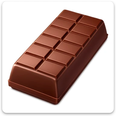 3D apple-style emoji of a chocolate bar half unwrapped in shiny red and silver foil, visible square chocolate segments, rich brown color, simplified shapes, cartoon-like look, glossy finish, soft shadows, minimal and clean design, no face or branding, white background sticker
