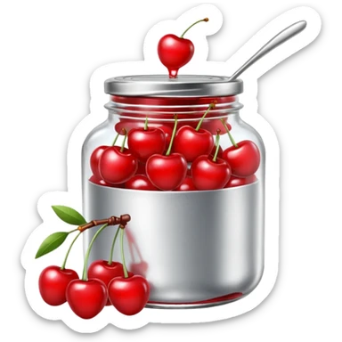 Realistic glass jar with silver metallic lid filled with maraschino cherries inside of it. sticker
