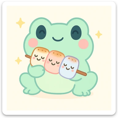 Make the marshmallows roasted, keep the kawaii style with cute and charming features, soft pastel colors, and adorable expressions. sticker