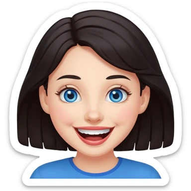 Laughing and fun dark hair woman with blue eyes sticker