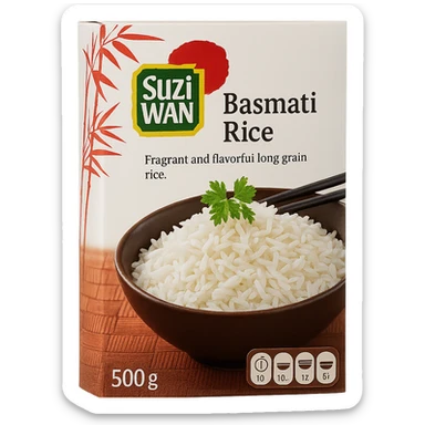 Realistic style white rice box inspired by the reference image, natural details, no background. sticker