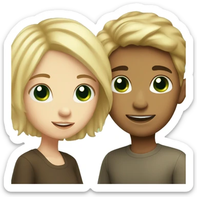 A girl with a brown hair and green eyes kisses a boy with blonde hair and blue eyes sticker