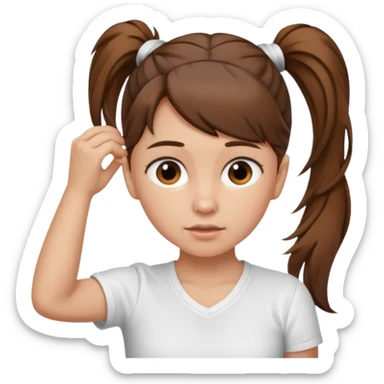 Normal skinned, tiny nosed, brown haired girl with Tying a ponytail sticker