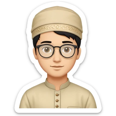 young man with wheatish skin tone, black hair, wearing kurta with rectangle glasses and traditional cap sticker