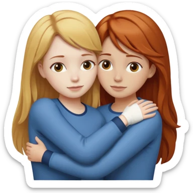two girls who hug eachother. one has auburn hair and very pale skin, other has medium skin and blonde hair sticker