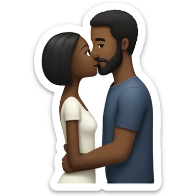 Black girl with long black straight hair and earrings kissing bearded white man with short dark hair  sticker
