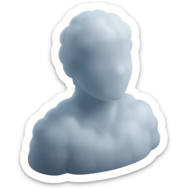 person made entirely of white fluffy clouds, shoulder up, front view, matte glass style sticker