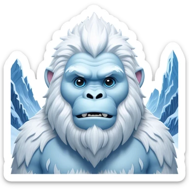 Cinematic Noble Yeti Portrait Emoji, Grand and enigmatic, with a towering, snow-dusted figure in pristine whites and cool blues, exuding ancient, mystical wisdom and stoic majesty, simplified yet exquisitely detailed with frosty textures, glowing with a gentle, icy outline that captures the awe-inspiring presence of a guardian of the frozen wilds! sticker