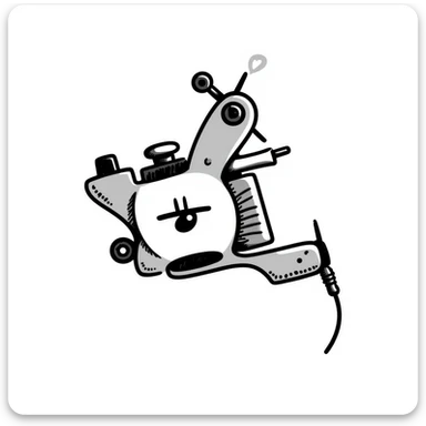 tattoo machine, hand-drawn sketch style, black ink, textured lines sticker