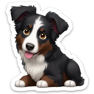 Small black australian shepherd dog with huge maroon heart sticker