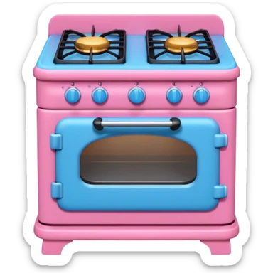 Cute toy stove, single burner only, front view.
BabyBus-style 2.5D soft shading, bright pastel colors (pink & blue).
Rounded chunky toy shape, simple details.
Even studio lighting, NO harsh light, NO realism, NO textures.
Smooth matte surface, no outlines, no strokes.
Clean background. sticker