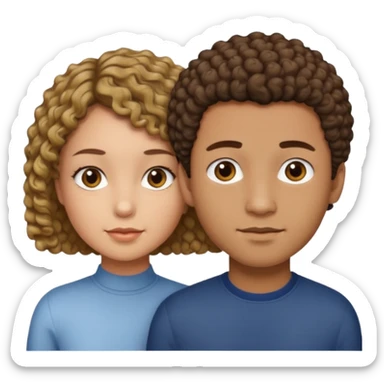 A girl with short curly hair and brown light skin next to guy with brown light skin with a edgar haircut sticker