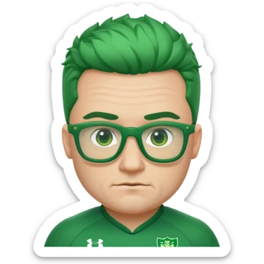 irish rugby player with skin head hair and green glasses sticker
