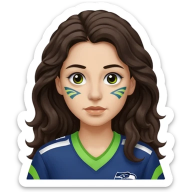 Long wavy Dark brown hair with small nose stud of seahawks fan women sticker