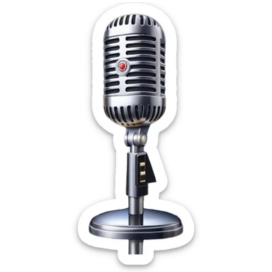 Create a dynamic and atmospheric emoji representing jazz vocal performance. The design should feature a classic, vintage microphone surrounded by flowing musical notes and soft, swirling sound waves to capture the smooth, improvisational essence of jazz. The microphone should have an old-school chrome finish, with subtle highlights that suggest its iconic, timeless quality. Include a background hint of a dimly lit jazz club or smoky stage to set the mood. Use deep, moody colors like midnight blue, gold, and black to evoke the intimate, soulful vibe of jazz vocals. The background should be transparent. sticker