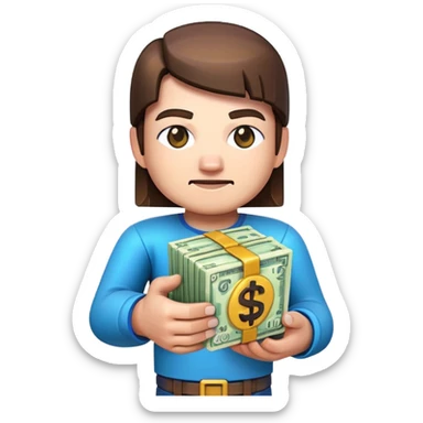 emoji style icon, minecraft blocky character holding a stack of money, pixel art style, bright colors, simple background, 3D glossy emoji, centered composition, soft shadow, high detail, clean outline, white background sticker