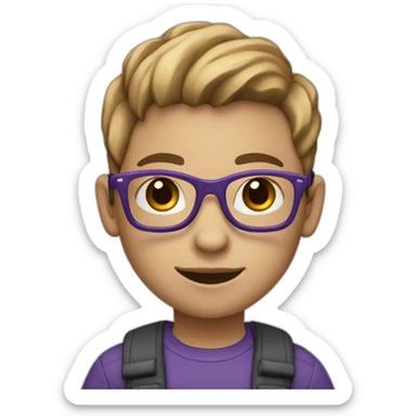 Child with black glasses ,a jeans and purple trousers with light Brown hair and a white skin color sticker