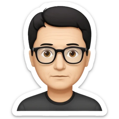 man 60 short black hair, brown eyes small black rectangle glasses  sticker