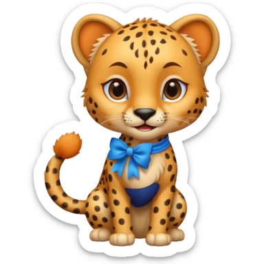 cute smiling cheetah with blue bow standing  sticker