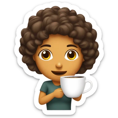 Chica de pelo rizo morena con café en la mano sticker