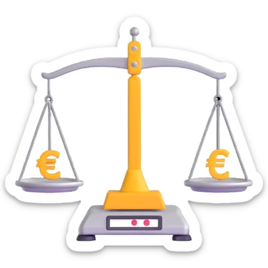 balance scale with Euro symbol on plates against safe with large wheel background sticker