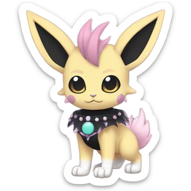 Dark Black Punk Kawaii Eeveelution-Cute-Pokémon-fusion with a cute pastel collar full body sticker