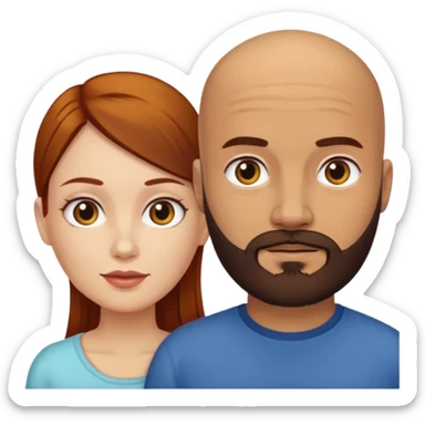 Couple. A bald man with dark brown beard and a woman with white skin and dark-yellow-auburn-brown hair. Different skincolor. sticker