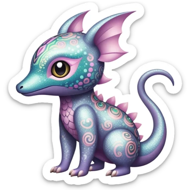 Dark-pastel greyish Randomly-colored sparkly exotic Fakémon-creature with random patterns sticker