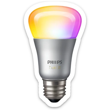 A Philips Hue smart light bulb with color spectrum visible inside the bulb sticker