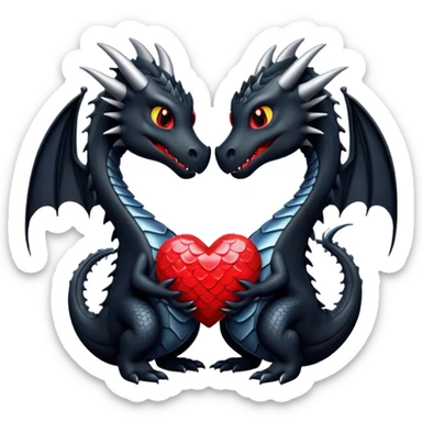 Two black dragons making a heart sticker