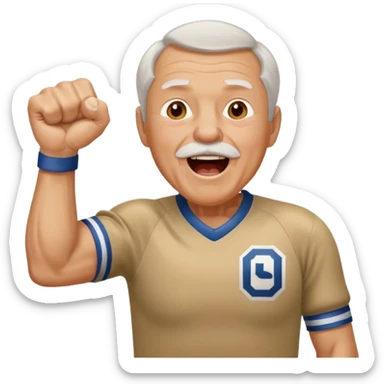 A grandpa in a vintage jersey, pumping his fist and shouting proudly. sticker