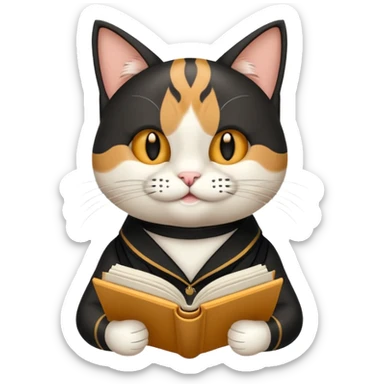 gato del egeo con manchas negras feliz en abriendo una libreta anillada  sticker