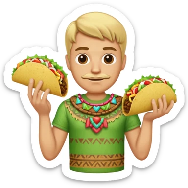 blonde man with tiki shirt holding taco sticker