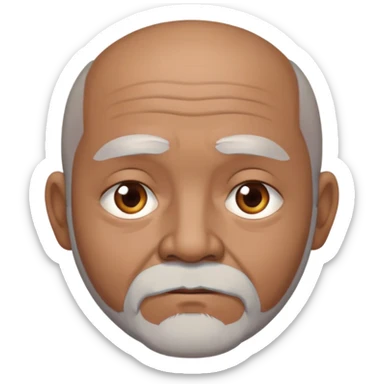 "- Nam
- 70 tuổi
- Da nâu
- Đầu không có tóc
- Râu bạc, mắt buồn, mặt tròn
" sticker