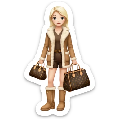 Woman standing with a luxury LV handbag wearing UGG boots.  sticker